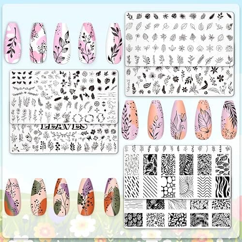 Whaline 6Pcs Spring Floral Leaves Nail Plates Stamping Set Plant Leaves Stamp Templates Nail Art Plates for DIY Print Manicure Salon Design thumbnail 4
