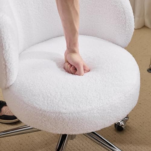 VINGLI Cute Small Swivel Desk Chair Comfy with Wheels,Ergonomic Low-Back Lumbar Support Vanity Nail Tech Rolling Task Stool Girls Women Kids Chair for Home Office,Height Adjustable,Teddy Fleece,White thumbnail 4