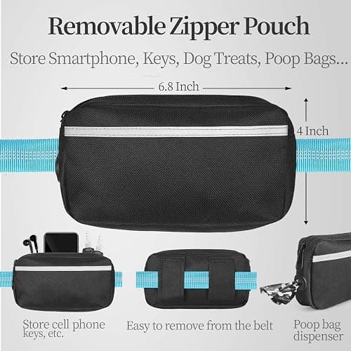 iYoShop Hands Free Dog Leash with Zipper Pouch, Dual Padded Handles and Durable Bungee for Walking, Jogging and Running Your Dog (Large, 25-120 lbs, Blue) thumbnail 2