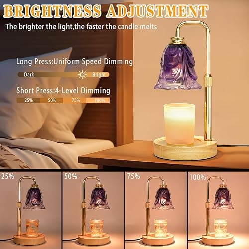 XJZJY Candle Warmer Lamp with Timer Dimmer, Adjustable Height Purple Candle Wax Warmer, Christmas Birthday Gift for Mom Women, House Warming Gifts for New Home Bedroom Decor,Gradient Purple thumbnail 3