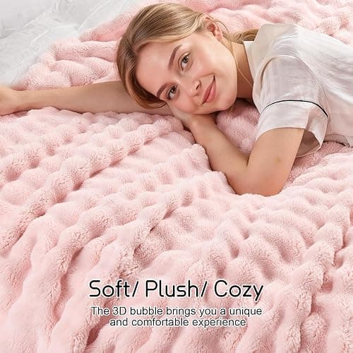 Lotus Karen 3D Bubble Fleece Blanket - Ultra Soft Fluffy Pink Throw Blanket for Couch, Lightweight Cozy Throw for All Season, Adults Women Kids(Pink, 50"x60") thumbnail 5