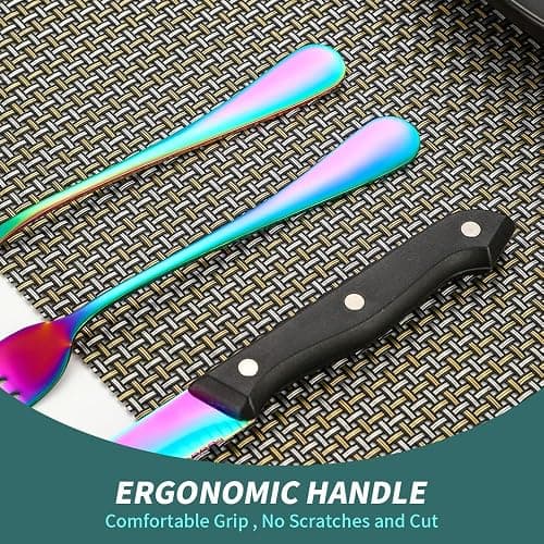 A · HOUSEWARE Rainbow Silverware Set For 4 Cutlery Stainless Steel Flatware 24 Piece Colorful Knives Fork Spoon Dishwasher Safe Eating Utensils For Festival Parties Restaurant thumbnail 8