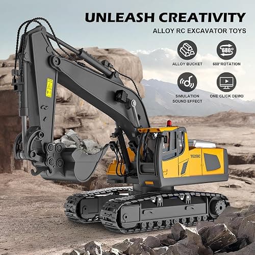 ADTHLIER Remote Control Excavator (11-Channel), Dump Truck, Bulldozer, Loader (9-Channel), 2.4GHz Remote Control Construction Vehicles, Metal Construction, with Cool Lights and Sound Effects, 4-Pack thumbnail 2