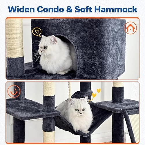 ABCPET Cat Tree Tower 63in Multi-Level Cat Tower for Indoor Cats with Sisal Scratching Posts, Condo, Hammock, Dangling Ball and Extended Platform for Cats to Play, Dark Grey thumbnail 5