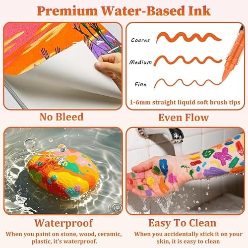Funnasting 168 Couleurs Feutre Acrylique, Tête de Brosse Douce Marqueur Peinture Acrylique pour Coloriage, Verre, Tissu, Oeuf, Pétroglyphes et Bricolage Arts & Crafts Fournitures thumbnail 3