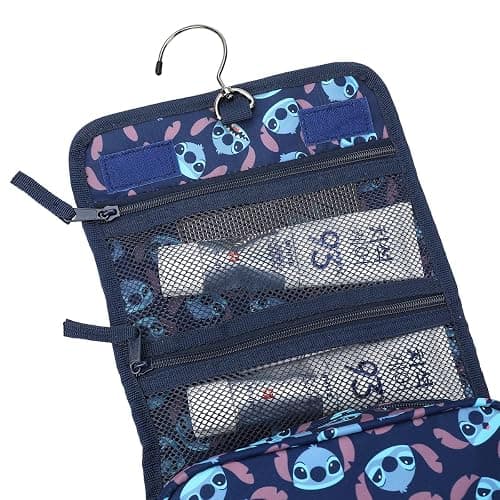 Bioworld Disney Stitch Character Heads All-Over Print Blue 8.2" Folding Hanging Toiletry Kit thumbnail 6