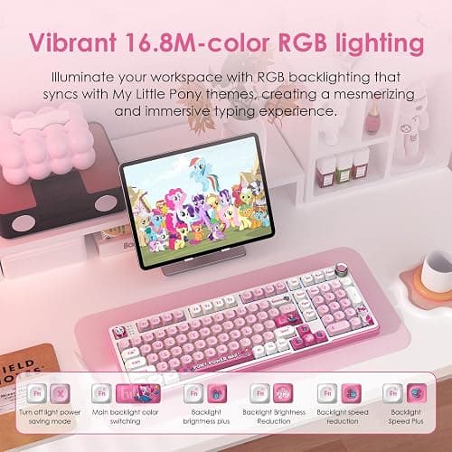 My Little Pony Wireless Mechanical Keyboard - 101 Keys RGB Gaming Keyboard with Custom Linear Switches, Hot-Swap & Knob Control, Triple Connection (BT5.0/USB-C/2.4GHz), Ergonomic for Work & Gaming thumbnail 4