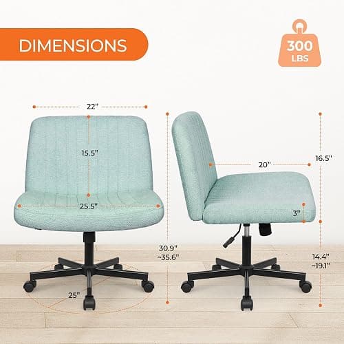 Orange Factory Criss Cross Chair Wheels Wide Cross Legged Office Desk Vanity Chair Comfy Fabric Armless Adjustable Swivel for Home Computer Task (Mint) thumbnail 2