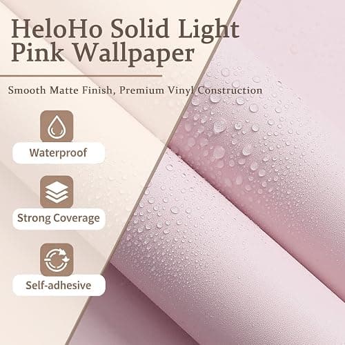 HeloHo Solid Light Pink Wallpaper Matte Textured Peel and Stick Wallpaper 118"X15.7" Modern Self Adhesive Removable Wall Paper Waterproof Contact Paper for Living Room Bedroom Decor thumbnail 3