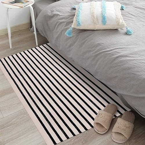 LEEVAN Black and White Striped Outdoor Rug Runner 2x4.3 Layering Doormat Farmhouse Front Porch Rug Cotton Woven Washable Throw Carpet for Hallway/Front Steps/Bathroom/Kitchen/Home Entrance thumbnail 7