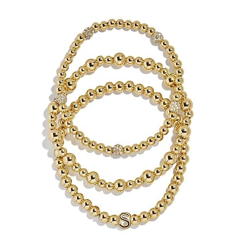 BaubleBar Three Bracelet Gift Set for Women, Gold-Plated Initial Beaded Bracelets, Fashion Jewelry, Personalized & Trendy Gift, Fashion Jewelry Set - Image 1