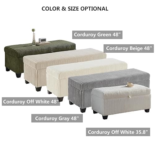 mikibama Corduroy Storage Ottoman Bench,Bed End Ottoman Bench with Storage,48" Long Storage Benches for Bedroom,Living Room,Entryway,Window,Mid Century Modern Storage Chest (Grey, 48") thumbnail 7