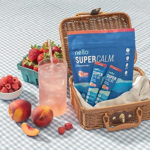 Nello Supercalm Drink Mix - Ashwagandha KSM 66, Magnesium Glycinate & L-Theanine Supplement - Ashwagandha Root Extract - Focus and Relaxation Support (20 Travel Packets) - Peach Berry thumbnail 6