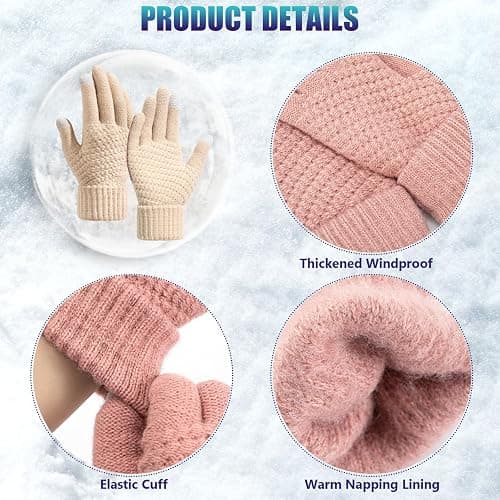 Trifabricy Womens Winter Gloves - Warm Soft Touchscreen Winter Gloves for Women, Elastic Cuff Knit Glove for cold weather thumbnail 4