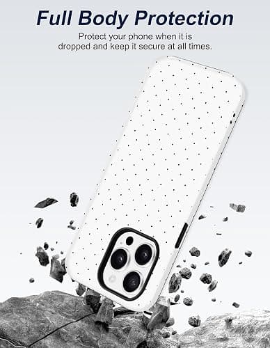 Jusy Compatible with MagSafe Polka Dot Case for iPhone 15 Pro, Cute Aesthetic Polka Dots Magnetic Phone Case, Soft TPU and Hard PC Protective Phone Cover for Women Girls (Matte) - White thumbnail 3