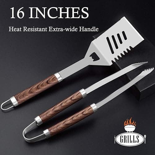 ROMANTICIST 26pcs Stainless Steel Grill Tool Set, Heavy Duty BBQ Grilling Accessories Gifts for Men Dad, Non-Slip Grill Utensils Kit with Apron, Thermometer, Mats in Aluminum Case for Christmas Brown thumbnail 2