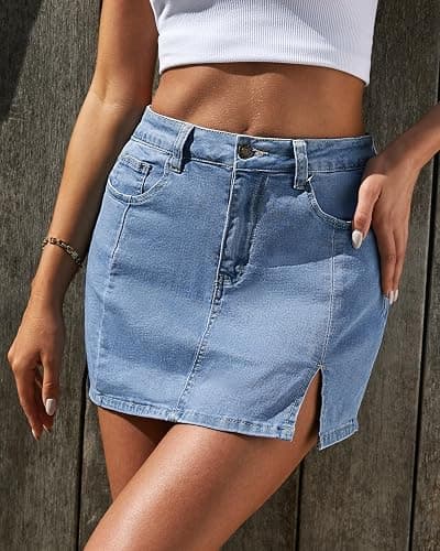 Vetinee Jean Skorts for Woman High Waisted Trendy Slit Stretchy Denim Skirt with Shorts Y2K Casual Summer Skorts Skirts - Medium - Blue Fog thumbnail 3