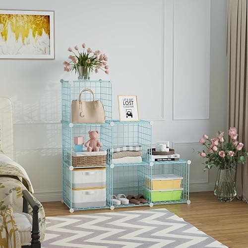 C&AHOME Wire Cube Storage, 6 - Cube Organizer Metal C Grids, Modular Shelves Units, Closet Organizer, Ideal for Home, Office, Living Room, 36.6”L x 12.4”W 36.6”H, Blue UWCS3006B thumbnail 2