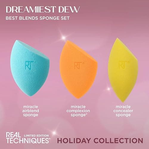 Real Techniques Dreamiest Dew 3 Piece Holiday Gift Set, Makeup Sponges For Blending Foundation & Concealer, Matte Or Dewy Base Application, Stocking Stuffer, Limited Edition, Latex-Free Foam thumbnail 3