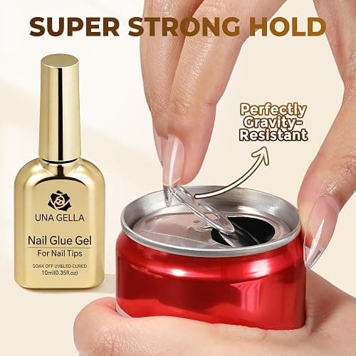 UNA GELLA 9 in 1 Gel Nail Glue U V Light Super Hold for Gel Nails Tips, 10 ml Brush On Nail Glue for Light-color Press On Nails, Rhinestones, Base coat, Blooming Art, Acrylic Tips Lamp Needed thumbnail 3