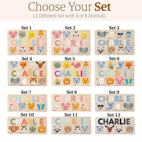 Zuzu Puzzle Personalized Name Puzzle for Toddlers 1-3 | Safari, Farm & 12 Themes | Loved by Parents | Handmade Wooden Montessori Toy | Made to Order | Perfect Personalized 1st Birthday Gift  thumbnail 2