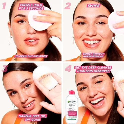Garnier Micellar Cleansing Water, All-in-One Makeup Remover, Cleanses and Soothes Skin, Ideal for Face, Eyes & Lips, No Rinsing, For Dry & Sensitive Skin, 400ml thumbnail 5