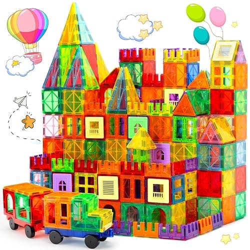 OugerToy Magnetic Tiles,104PCS Magnetic Building Tiles for Kids, Educational Magnetic Stacking Blocks, Magnets Construction Toys, Christmas Toy Gift for Toddlers,Kids Boys and Girls 3 4 5 6 7 8 9+Year - Image 1