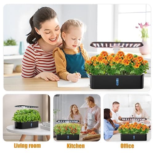 Large Hydroponics Growing System, 12 Pods Smart Indoor Herb Garden with LED Lights, Height Adjustable Gardening System for Home, Kitchen, Gardening Gifts for Father & Mother, Black thumbnail 8