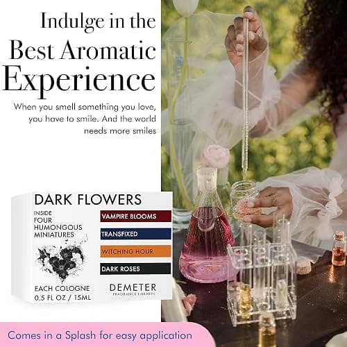 DEMETER Fragrance's Dark Flowers Humongous Miniature Set of 4 - Witching Hour - Dark Roses - Vampire Blooms - Transfixed - Perfume Sampler Set for Women thumbnail 5