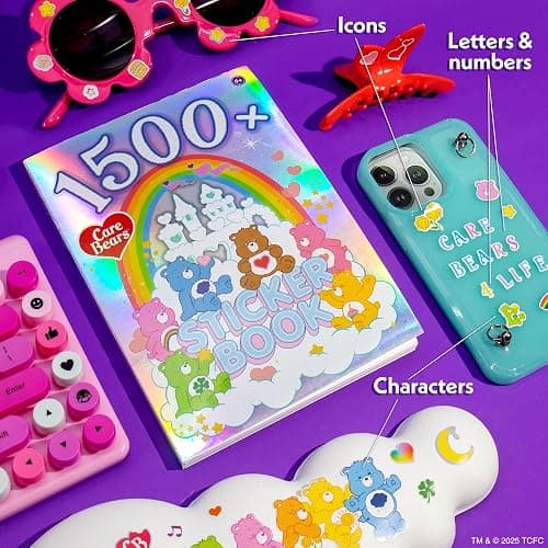 Care Bears Sticker Book, 1500 Cute Stickers for Scrapbooks, P/lanners, Features Letter, Laptops and Water Bottle for Kids Teens, School Supplies for Kids - Image 1
