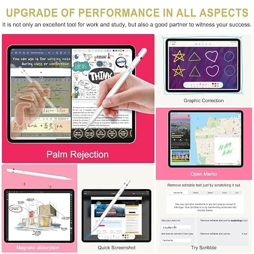 Pencil 1. Generation für iPad 2018-2025, 20 Mins mit USB-C Schnellladung & Neigung & Magnetische Absaugung, Stylus Pen für iPad 11-6 Gen, Air 3-5/M2/M3, Mini 5-6, Pro 11"/12,9"/13''M4 (Weiß) thumbnail 5