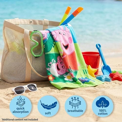 Peppa Pig Bath Pool Beach Soft Cotton Terry Hooded Towel Wrap Poncho, 24 in x 50 in, Large thumbnail 5