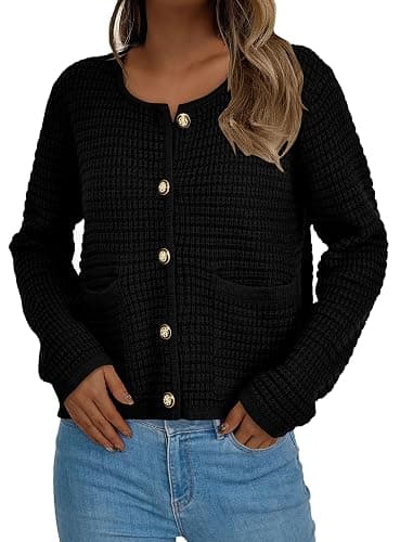 PRETTYGARDEN Women Knit Cardigan Sweaters Fall Fashion Long Sleeve Open Front Button Down Trendy Casual Jacket Winter Clothes thumbnail 2
