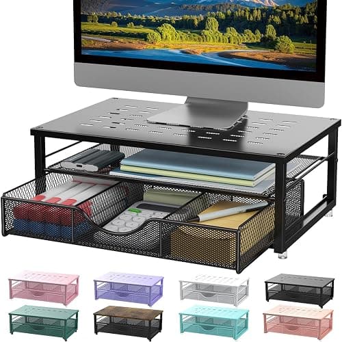 gianotter Computer Monitor Stand Riser, Desk Organizers and Accessories with Drawer, Office Desk Accessories & Workspace Desktop Organizers Storage for Printer Stand (Black) - Image 1