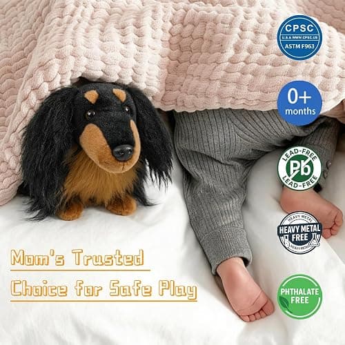 Dachshund Stuffed Dog Animal Plush Toy 17" Standing Black Tan Wiener Realistic Long Haired with Fluffy Curly Fur Lifelike Sausage Doxie Puppy Gifts for Kids Decor Dog Lover Non-Vacuumed Gift Ready thumbnail 3
