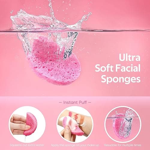 GAINWELL 50-Count Compressed Facial Sponges for Daily Facial Cleansing and Exfoliating, 100％ Natural Cosmetic Spa Sponges for Makeup Remover, Reusable, Pink thumbnail 2