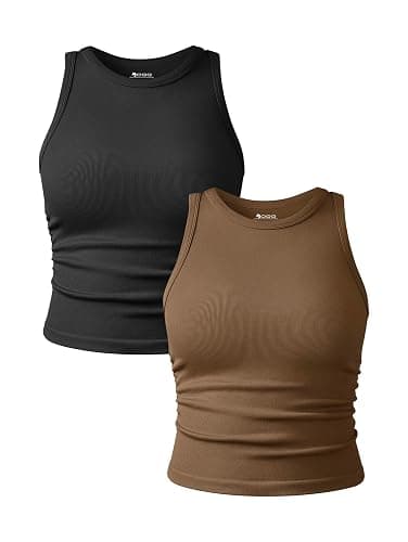 OQQ Women's 2 Piece Tank Tops Crew Neck Sleeveless Basic Stretch Casusal Yoga Crop Camis - Image 1
