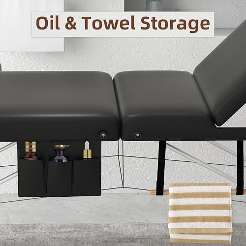 ABET Massage Table, 3 Fold Portable Professional Lash Tattoo Spa Bed, Height Adjustable 23.5" Wide Compact Facial Table with Detachable Oil Pocket Towel Rod Face Cradle Armrest, Aluminum Feet & Black thumbnail 5