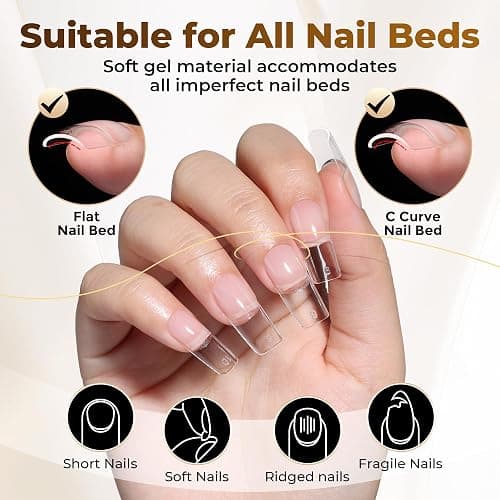 UNA GELLA Square Fake Nails, 504pcs Gel Nail Tips Clear Press on Nails Pre-shape for Full Cover Square Nails French False Nails For Nail Extension Nail Art Home DIY 12 Sizes False Gelly Tips thumbnail 4