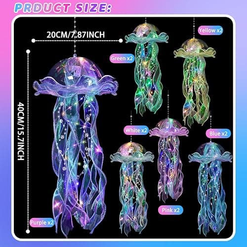 YOVIWEI Jellyfish Decor - 12 Pcs Jellyfish Lanterns for Under the Sea Decorations, Hanging Jelly Fish Decoration for Mermaid Theme Party & Birthday Gifts for Women Girls (6 Colors) thumbnail 3