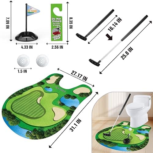 Toilet Golf Game, Funny Golf Gifts for Men Dad Husband Boyfriend Brother, Mini Potty Golf Set Bathroom Humour Joke Gifts, White Elephant Gifts for Adults, Novelty Gag Secret Santa Gifts - Green thumbnail 6