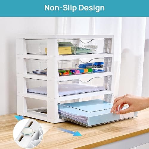 Vtopmart Clear Desk Organizer, 4-Tier Assemble Desktop File Organizer with Drawers, Office Desk Organization for Office Supplies thumbnail 6