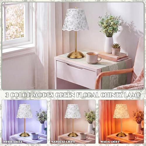 Grinsvalley Green Floral Wedding Cordless Table Lamps Rechargeable, LED Desk Lamp, 3 Colors Smooth Dimming, Portable Table Decor for Dining, Bridal Shower, Outdoor thumbnail 7