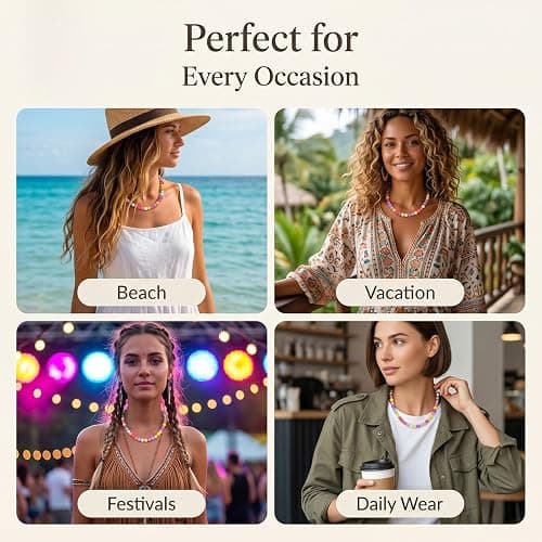 Peraca Cris Dopamine Necklace UV Reactive Colorful Rainbow Beaded Necklace Dopamine Jewelry Set Color Changing Mood Necklaces Bracelet Earrings Summer Beach Vacation Gift for Women thumbnail 5