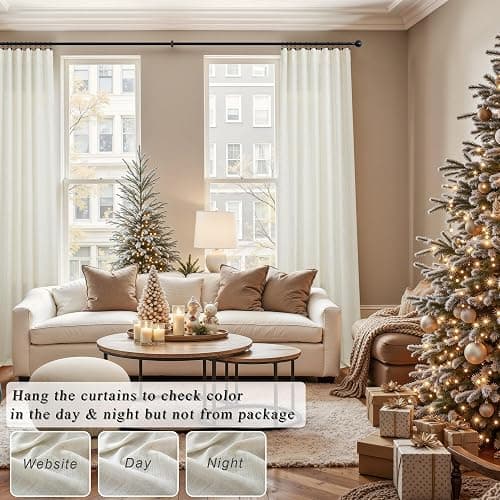 Natural Linen Back Tab Curtains 84 Inch Length for Living Room 2 Panel Pocket Drape Light Filtering Semi Sheer Neutral Country Rustic Farmhouse Boho Curtain Bedroom Muslin Look Ivory Cream Colored thumbnail 9