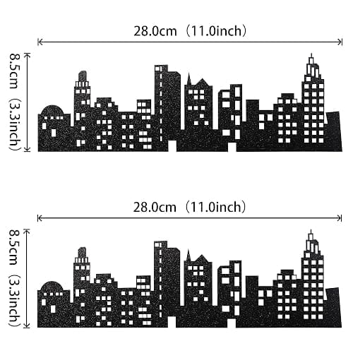 12 PCS City Cake Border Decoration Black Glitter Nighttime City Skyline Stick On or Lay On Building Images Lighted Backdrop Wrapper for New York Skyscraper Birthday Party Cake Decorations Supplies thumbnail 3