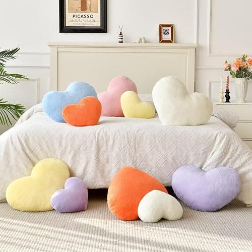 IREMATE Heart Pillow Pink Throw Pillows Decorative Pillows for Bed Couch Cute Faux Rabbit Fur Small Pillow for Women Valentine Anniversary Fall Halloween Christmas Home Decor (Mini, 13"x10") thumbnail 6