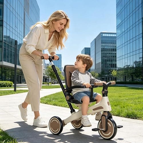 Kids Tricycle, 6 in 1 Baby's Toddler Trike with Adjustable Handle(Coffee) | Reversible Seat and Canopy, Baby Stroller for 1-6 Year Olds, All-Terrain Wheels, Best Gift Suitable for Outdoor Activities thumbnail 9