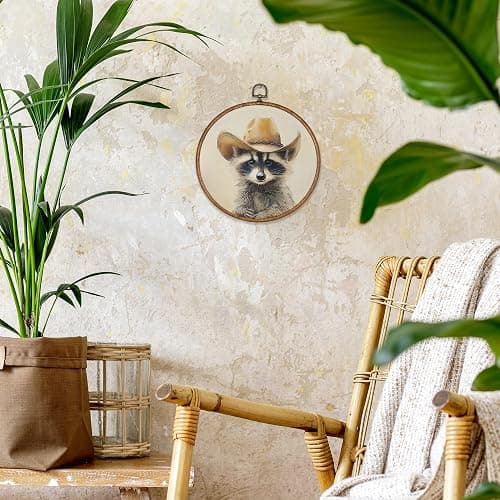 BCUANGD Western Trendy Round Wall Art Decor - Retro Raccoon Neutral Wall Art Canvas Frame Artwork Prints, Rustic Vintage Country Round Wall Hanging Decorations for Home Farmhouse Bedroom, 10"x10" thumbnail 3