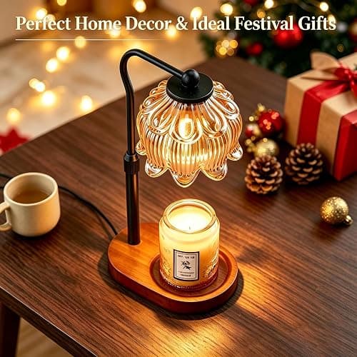 Briever Flower Candle Warmer Lamp, Adjustable Height Electric Candle Lamp with Timer & Dimmer, Wooden Base Wax Warmer, Christmas Birthday Housewarming Gifts for Women Mom, Walnut-Champagne thumbnail 7